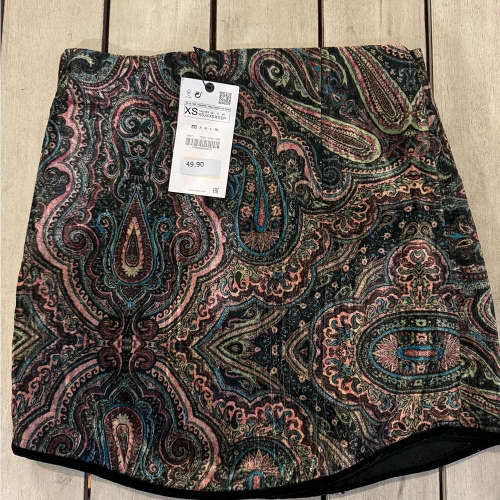 Zara Velvet Paisley Mini Skirt